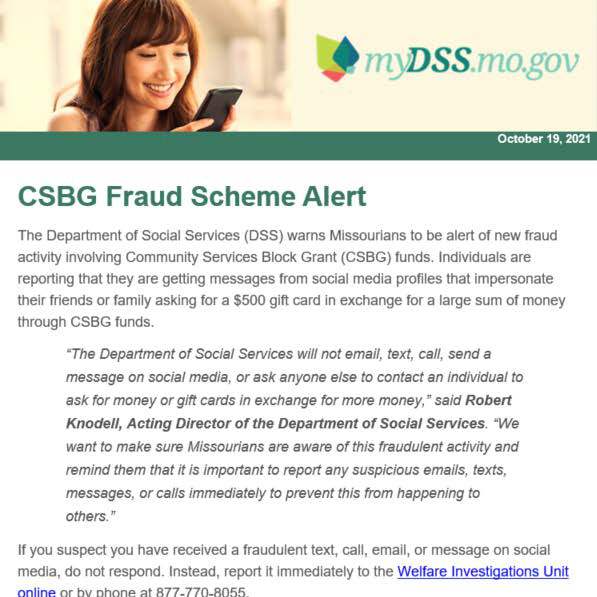 CSBG Fraud Scheme Alert Community Action Agency of Greater Kansas City